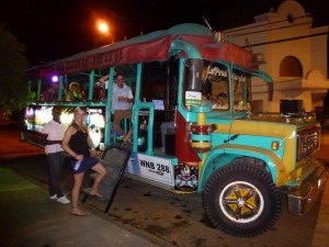 AJ boarding the chiva bus